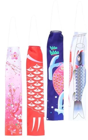 SHINEOFI Bannière Carpe 4 Pièces Style Japonerie pour Décoration de Fêtes et Restaurants de Sushis, Drapeaux Suspendus pour Terrasse, Balcon et Jardin Extérieur