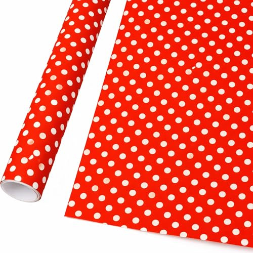 Geschenkpapier 70cm x 2m Rolle Punkten Muster - Geschenkpapierrolle mit weißen Punkten - neutral klassisches gepunktetes Geschenk Papier - Geburtstag Weihnachten - Rot Weiß