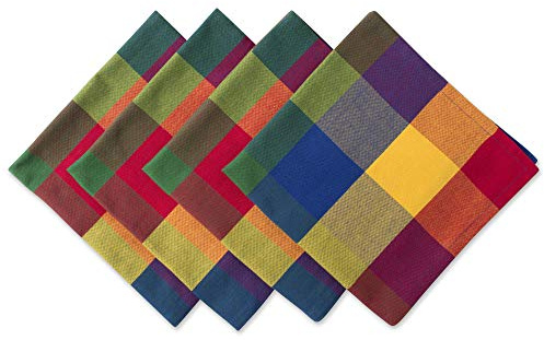 DII 100% Cotton Checkered Table Napkin Collection, Set, Summer Check 4 Count