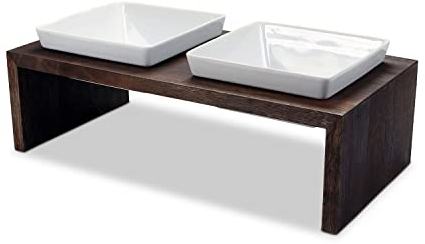 Replus | Futterstation Meshidai Doppelnapf in Walnuss | L 52 x B 26 x H 15 cm, 2 x 900 ml