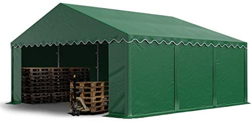TOOLPORT Lagerzelt 5x6 m Industriezelt Unterstand PVC Plane 750 N dunkelgrün mit Bodenrahmen und Dachverstärkung