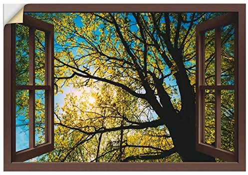 ARTland Wanddeko Wandtattoo selbstklebende Vinylfolie 130 x 90 cm Bäume Foto Grün Fensterblick Frühling Sonne Baumkrone Eiche B8CM