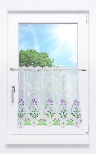 Plauener Spitze Scheibengardine Krokus mit Schneeglöckchen (Bx H) 160cm * 55cm Violett/Lila