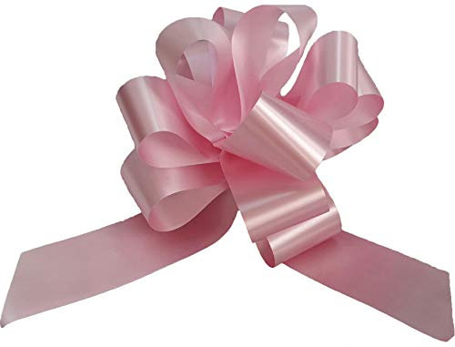 Genrico Confezione da 50 PZ coccarde Rosa autotiranti Gran Fiocco, Nastro da 3,1 cm, per Nascita Bimba, 31 mm