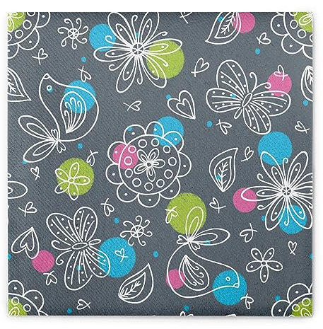 Sovie HOME Serviette PETRA aus Linclass Airlaid, 40 x 40cm, 12 Stück, verspieltes Design mit Blüten und Schmetterlingen in Türkis Violett Kiwi Grau - Ideal für Garten- & Sommerfeste