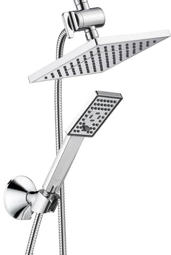 Bright Showers - Handheld Shower Head and Overhead Rain Shower Combo Set - Includes Wall Suction Bracket, 3-Way Diverter Mount and 5 ft. Stainless Steel Hose - Chrome Finish