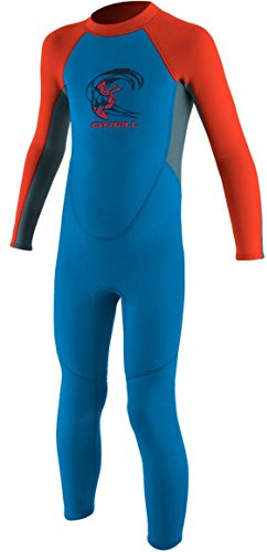 O'Neill Oneill Toddler Kids Youth Junior Reactor 2MM Zip Posteriore Muta Blu Neon Rosso - 100% Fluidflex - YKK Back Zip System