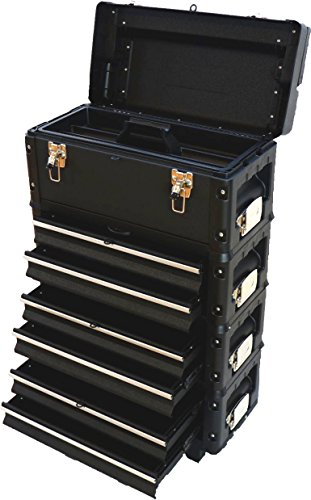 Metall Werkzeugtrolley XXL Serie 305 mit Schubladenverriegelung und Schloss von AS-S, Farbe:Schwarz-6L+oBox