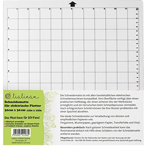 Lialina ® Schneidematte für alle gängigen elektrischen Schneide-Plotter/Raster in cm & Inch/Format 30 x 30 cm 12 x 12 Inch/Must-Have für alle kreativen DIY-Fans