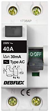 DEBFLEX Interruttore differenziale 2 poli 30mA 40 amp tipo AC Grigio-707817, bianco, 92