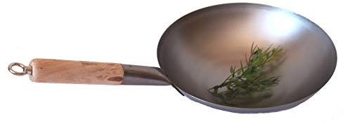 AAF Nommel ®, Wok Pfanne runder Boden Ø 31 cm, für Gas, mit Holzgriff auch zum Aufhängen