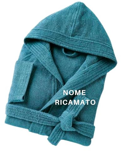 MAYRA Accappatoio Personalizzabile in Spugna 100% Cotone 500 gr Taglie Calibrate | Adulto, Uomo, Donna, Hotel | Personalizzato con Iniziali, Nome, Logo | Design e Ricamo Made in Italy (M, Celeste)