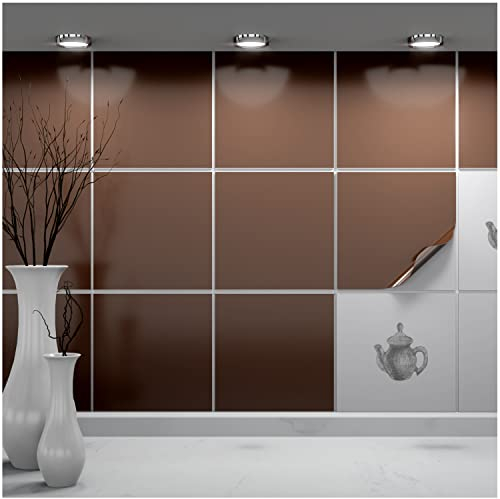 FoLIESEN - Adesivi per piastrelle 20x20 cm | Adesivi murali autoadesivi per bagno e cucina I Resistenti ai graffi e rimovibili | 6 Decalcomania per piastrelle, .:Marrone lucido