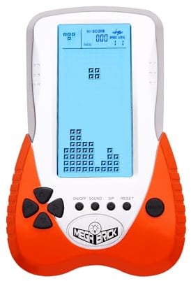 HLF Nuova Console di Gioco in Mattoni con Grande Schermo La luminosità della retroilluminazione Blu può Essere regolata in 23 Giochi Compatibile con Batteria al Litio e batterie AAA (Arancia)