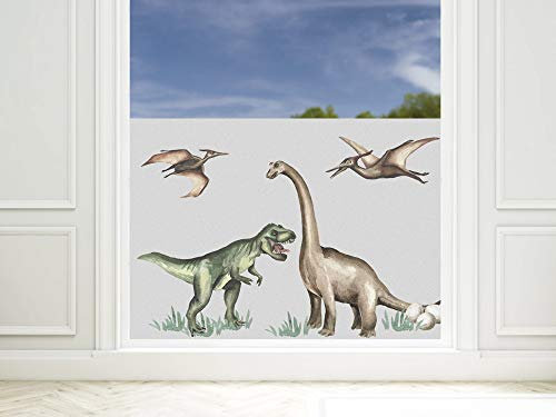 GRAZDesign Fensterfolie Kinderzimmer für Jungen, Sichtschutzfolie Glasfolie mit Motiv Dinosaurier / 110x57cm