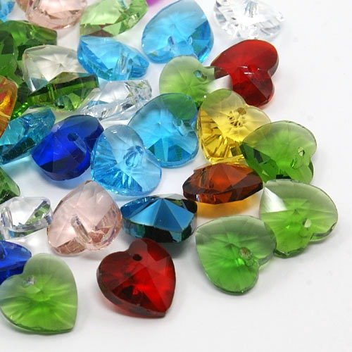 Beadthoven, facettierte Kristall-Herzperlen, 18 x 18 x 10 mm, gemischt, bunt, Glas, Herzanhänger, romantische Valentinstagsideen für Schmuckherstellung und Halsketten, 50 Stück