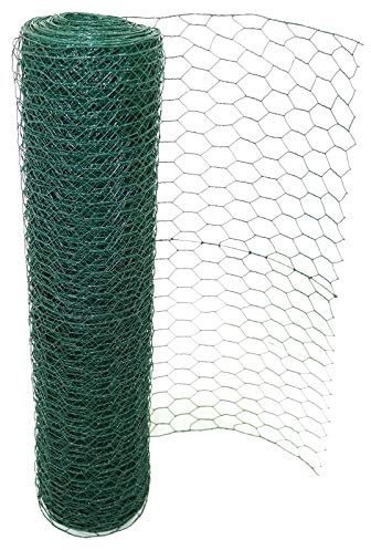 Bowose 0.6m x 25m Chicken Wire Mesh Hexagonal Mesh Fencing Green PVC Coated Steel Metal Garden Netting Fencing Roll Hole Size 50mmx50mm, for Crop Plants Protection, Trap Rabbit Small Animal