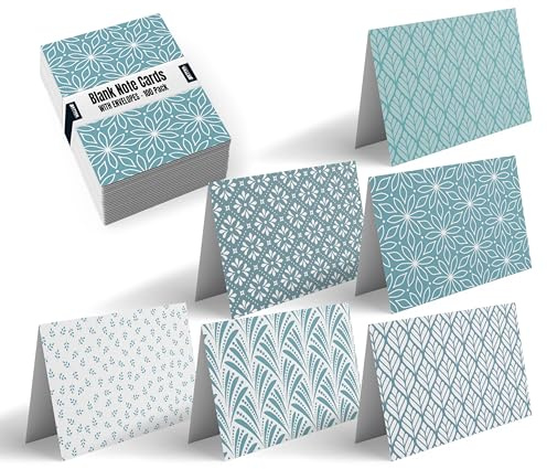 Better Office Products 100-Pack All Occasion Greeting Cards, Assorted Blank Note Cards, 4 x 6 inch, 6 Blue Hue Floral Designs, Blank Inside, with Envelopes, 100 Pack