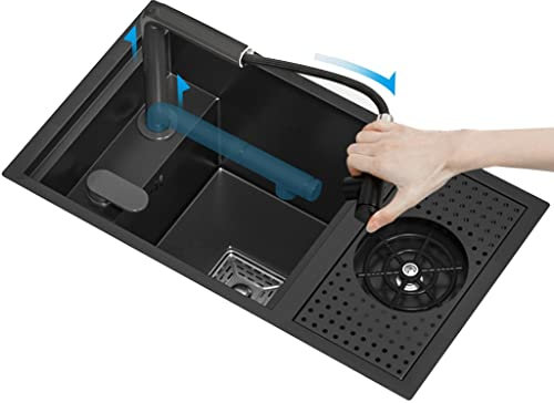 Lavelli da Cucina Lavello a Scomparsa con lavabicchieri Lavello da Cucina in Acciaio Inox Nero Lavabo lavabo da appoggio da Incasso Bancone Bar Camper Piccolo a Fessura Singola con Coperchio
