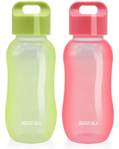 JILIGUALA Tazze da viaggio in plastica per caffè, acqua, sport, per latte, caffè, tè, succo, dimensioni 350 ml, verde e rosa, confezione da 2