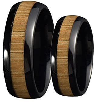 Aotiwe Ringe Knöchelringe, Ring Damen 8 mm Schwarz Ring Inlay Holz Edelstahl Größe Damen 60 (19.1) & Herren 60 (19.1)