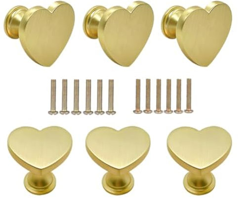 LLHDKF 6 Stück Gold Herzform Knauf Griffe Vintage Türknäufe Schublade Kommode Schrank Pull Griffe für Zuhause Küche Kinder Kinder Schrank Schublade Möbel Hardware Griffe (Herz)