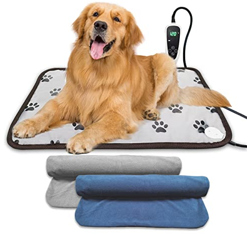 GOLOPET Extra Large Dog Heating Pad 47x30 in with Smart Thermostat Switch and Power Line Protection Tube,Obtained MET and UL Dual Certification,Waterproof Pet Heating pad-Paw Print