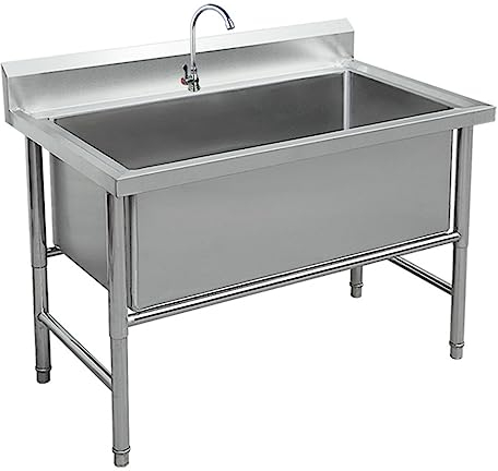 LBONG Spültisch Edelstahl 1 Becken, Küchenspüle Edelstahlspüle Profi-Spüle Spüle mit Armatur,Edelstahl Gastro Spüle für Bar Küche Restaurant(120X70X80cm/47.2X27.5X31.4in)