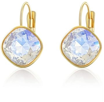 YONVUN Damen Hängen Ohrringe mit Stein Österreichische Kristalle Zirkonia Tropfen 18K Gold Zirkon Edelstein Birthstone Silberne Schmuck Hängende Ohrhanger Geschenk für Frau Mama Tochter Freundin