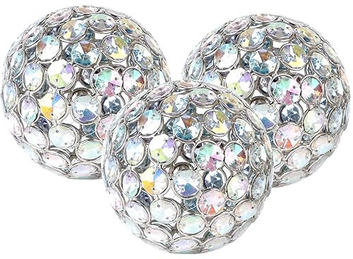 CLEENTABLE Set of 3 Decorative 4″ Silver Orbs – Metal Sphere Balls for Bowl Centerpiece, Table Decorations & Home Décor Accents