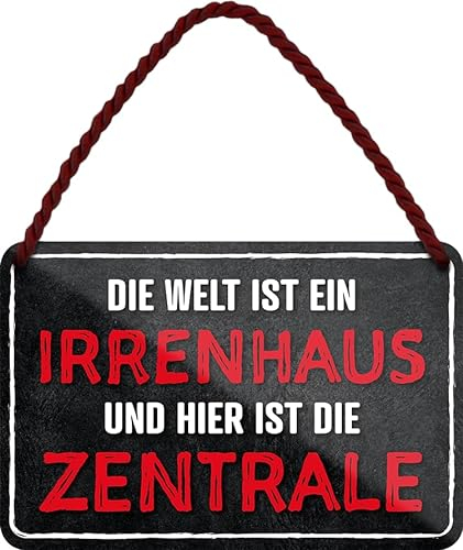 schilderkreis24 – Blechschild Lustiger Spruch “Die Welt ist ein Irrenhaus..“ Deko Geschenkidee Mann Frau 18x12cm