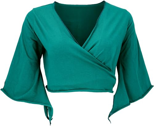GURU SHOP Elfen Top, Top Goa-chic, Wickeltop, Petrol, Baumwolle, Size:L (40)