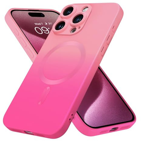 DOMAVER Magnetic Case for iPhone 15 Pro, Shockproof Soft TPU Silicone Protection, Pink-Hot Pink