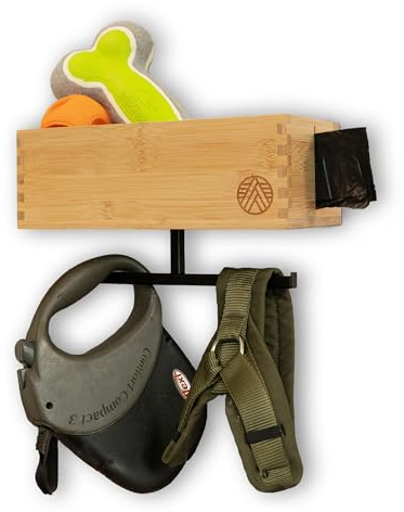 Velont Porte-manteau pour chien L avec étagère – Personnalisable – Parking parfait pour la laisse – Bambou – Station pour laisse et accessoires – Avec distributeur de sacs à déjections canines & kit