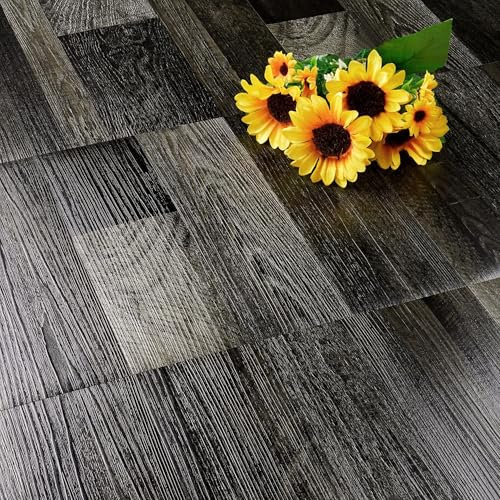 FunStick Pavimento PVC Adesivo Effetto Legno Nero Piastrelle Vinile Adesive Pavimento Adesivo Nero Bagno Cucina Adesivi per Piastrelle Cucina Salotto Effetto Legno Nero Mattonelle 30×30CM 5 Piastrelle