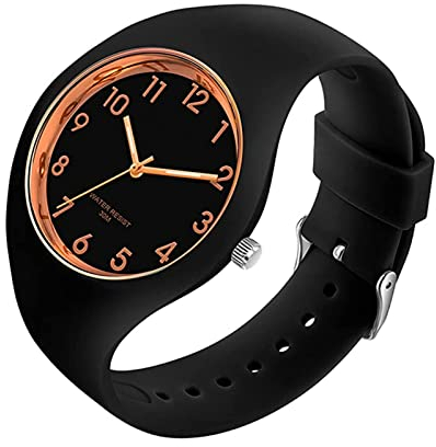 BIEWO Lady Jelly Series Montre de sport à quartz avec bracelet en silicone, Or rose noir., Sangle