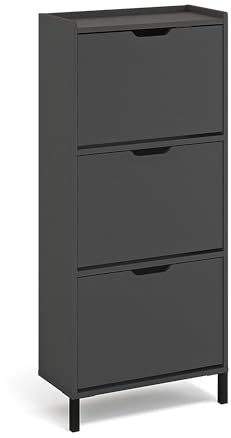KOMTO Schuhschrank Schmal Anthrazit - Schuhregal Geschlossen mit 3 Klappen | Schuhkipper Madrid 55 x 25 x 124 cm (BxTxH)