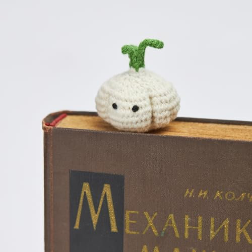 CharySim 3D Karikatur Gemüse Gehäkelt Lesezeichen Personalisierte Lustige Geburtstags Geschenke Weihnachtsstrumpffüller für Leser Lehrer und Buchliebhaber Knoblauch