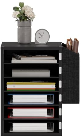 Unionly, Literature Organizer, Wooden Paper Mailboxes with Storage Bag, 6 Compartments, Classroom Mail Sorter, Removable Paper Sorter, File Organizer for Office, Study, Classroom, Library Black