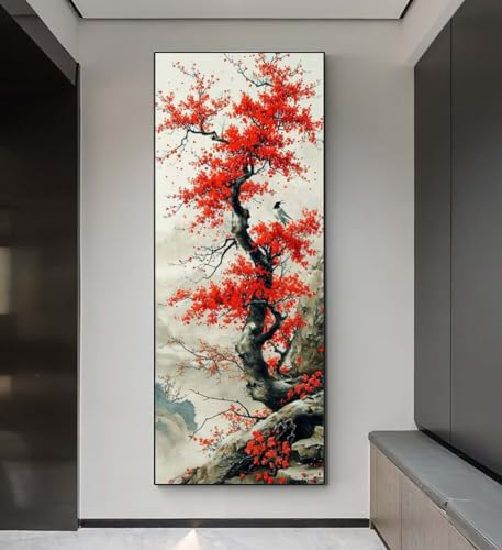 Xaafeze Diamond Painting Bäume Landschaft, 40 X 120 cm, Full Drill Crystal, für Erwachsene, Unisex, Modern, Nicht Faltbar