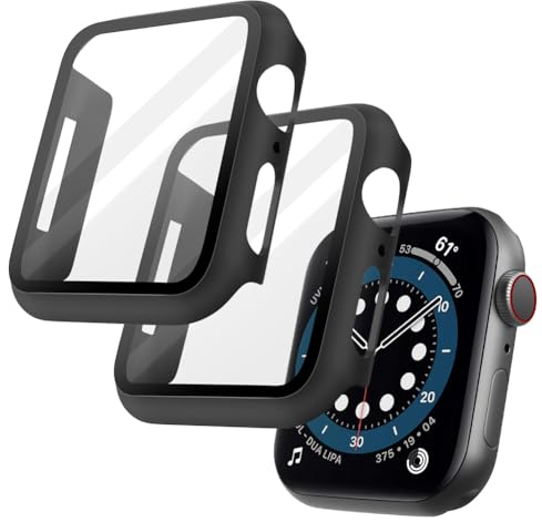OFFCUP 2 Pezzi Nero Cover per Apple Watch Series 9 (2023) / Series 8 / Series 7, 41mm con Vetro Temperato, Copertura Completa Custodia Rigida HD Clear Pellicola Protettiva