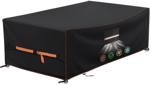 QLSXLB Housse Salon De Jardin Exterieur, 420D Tissu Oxford Housses de Meubles de Jardin 213x132x74cm, Bache De Table Protection vec Grilles D'aération Imperméables, Anti-UV, Résistance au Vent