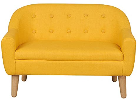 DGBAOBEI Kinder-Sofa, PVC-Leder, Kindersessel, 2-Sitzer, Kleinkind-Sofa, Stuhl mit Holzbeinen (gelb)