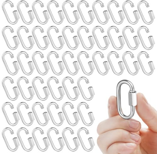 Blulu 50 Pcs Stainless Steel Quick Chain Link M3.5, 1.45 Inch, 174lbs D Shape Locking Chain Hooks Chain Link Connector for Safety Chain Swing Gym Hammock, Screw Lock Oval
