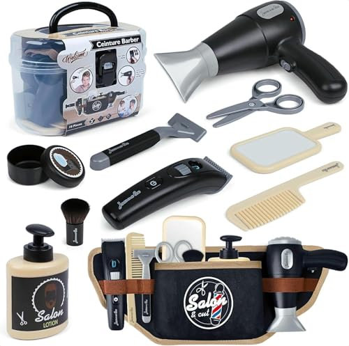 ANYCESO Kinder Friseur Salon Spielset- mit Haartrockner und Schminktaschen Beauty Set,10-teiliges Kinderschminke-Set,Styling,Make-Up-Accessoires,Rollenspielzeug für Jungen ab 3 Jahren