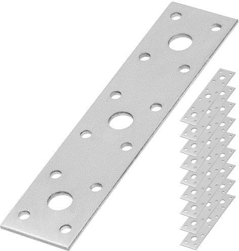 KOTARBAU® Juego de 9 conectores planos, 150 mm x 35 mm, placa perforada, plateada, conectores de madera para interior – exterior, placa perforada de acero