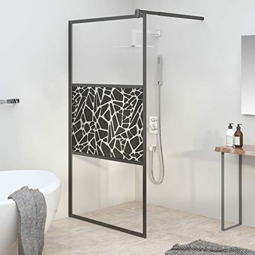 Homgoday Paroi de douche à l'italienne en verre ESG 100 x 195 cm avec motif pierre noire, paroi de douche, cloison de douche, cloison de douche, cloison de douche, parois entourant la porte