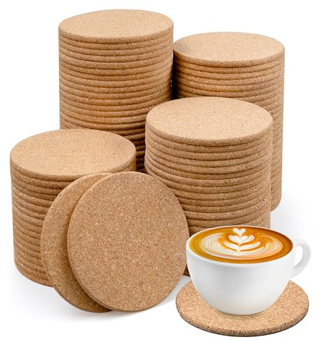 100Pcs Cork Drink Coasters, 9cm Thick Round Wooden Cork Coasters Absorbent Blank Bar Coasters Bulk for Wine Glass Mug Coffee Cup Office Home DIY Crafts