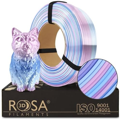 ROSA 3D PLA Multicolour Silk Filament 1.75 mm für 3D Drucker | Druckmaterialien Leicht Glänzend PLA Rainbow 3D Drucker Filament | 3D Printing Materials | Bonbon Refill 1 kg