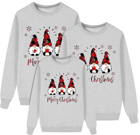 Sunnyuk Weihnachtspullover Familie Set Damen Herren Kinder Lustig Weihnachtspulli Ugly Christmas Sweater Rundhals mit Wichtel Weihnachts Pullover Pärchen Weihnachtsoutfit